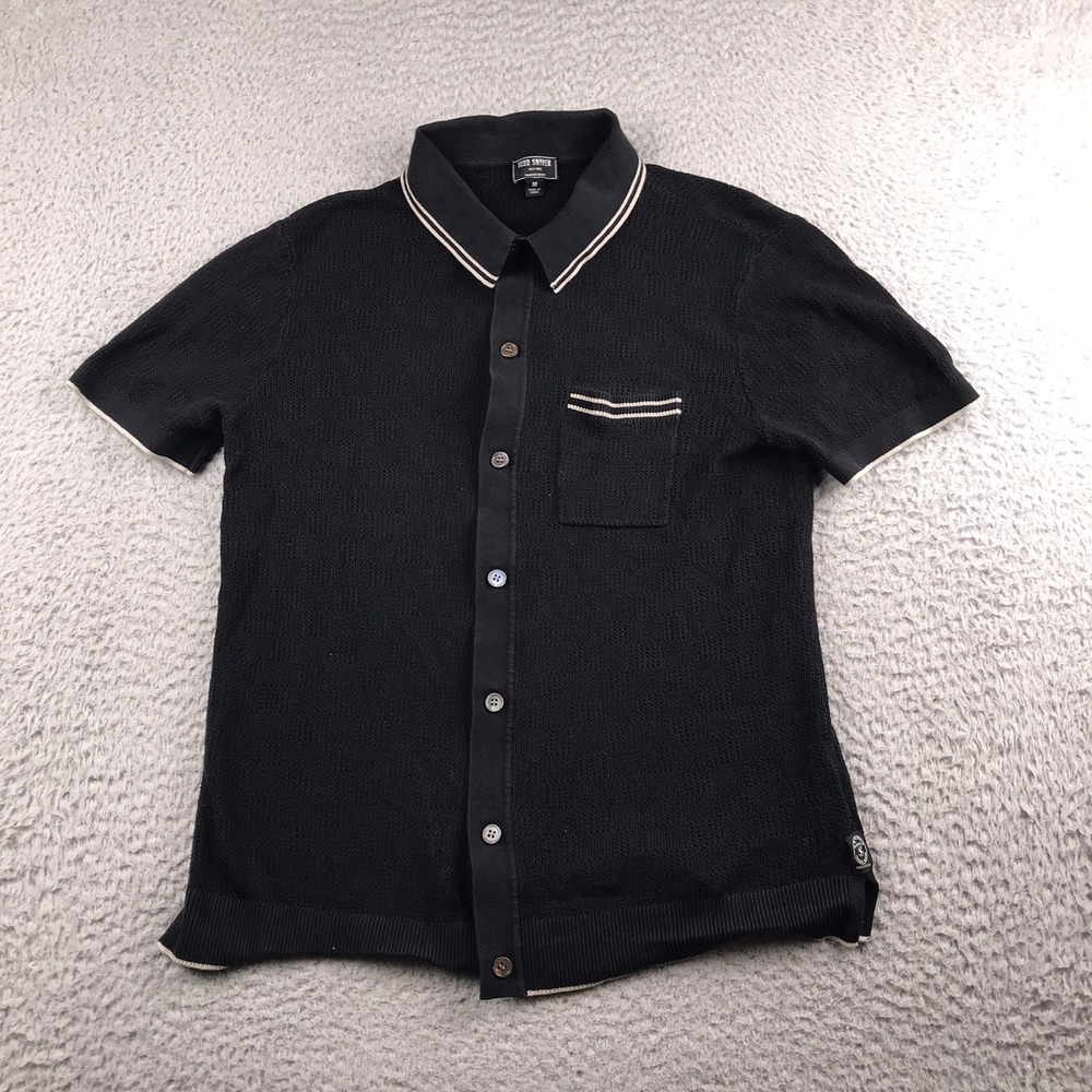 Todd Snyder Silk Cotton Tipped Full Placket Riviera Sweater Polo Mens M Black